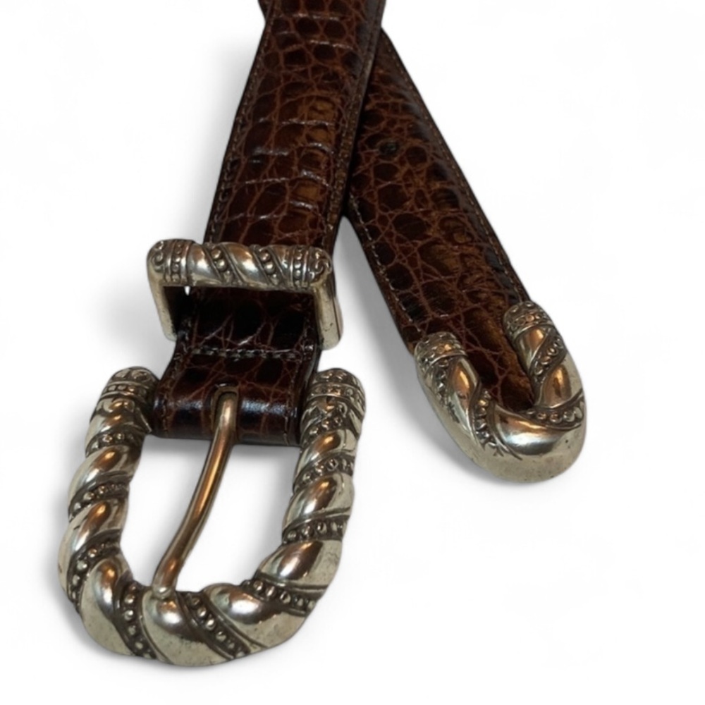 Brighton Croc Embossed Leather Belt - Small, Brown made in USA Vintage